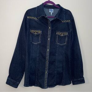 DG2 by Diane Gilman Studded Jean Jacket - Dark Blue size 2X - Mint!